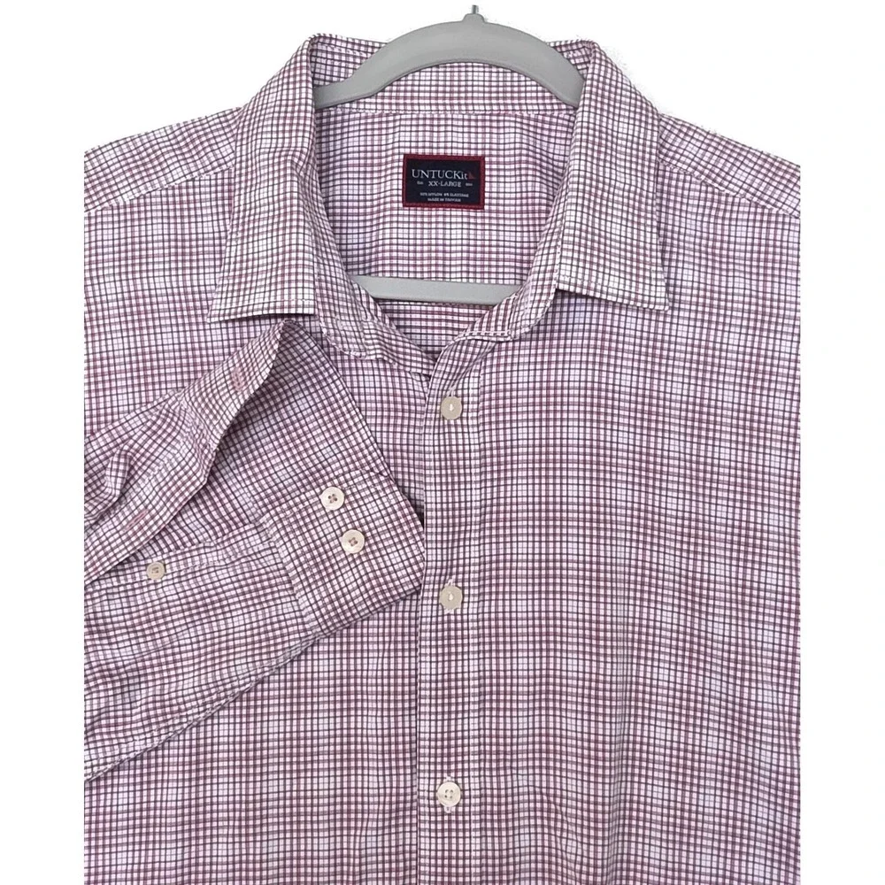 UNTUCKit Shirt Mens Beckman 2XL‎ Red Check Long Sleeve Button Stretch Beckman